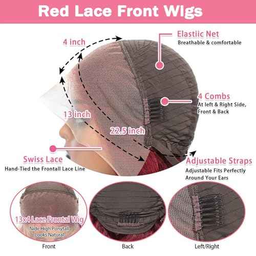 99J Burgundy wig human hair 13x4 body wave lace front wigs human hair 180 Density Pre Plucked Glueless Wine red colored lace front wig for Women 26inch