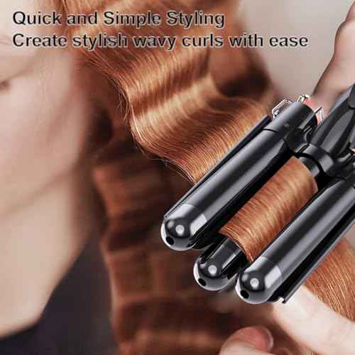 kuwa Three Barrel Curling Iron,Hair Crimper with LCD Temperature Display,1 Inch Crimper Hair Tool,Dual Voltage Hair Crimper,Beach Waver Curling Iron (Black)