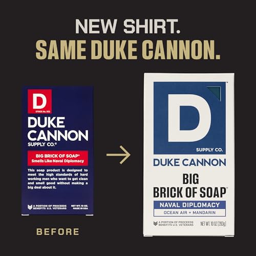 Duke Cannon Naval Diplomacy Big Brick Soap Bar 10 oz - Ocean Air + Mandarin Scent, Triple Milled Long-Lasting Natural Soap, Large Men¡¯s Bar, Supports U.S. Veterans, 4 Pack