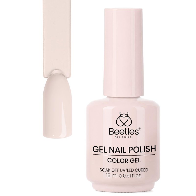 Beetles Nude Gel Nail Polish - Creamy Almond 15ML/0.51Fl Oz, Nude Gel Polish, Same Color Bottle, Soak Off UV LED Lamp Summer Nails Art, Long-Lasting Manicure Salon DIY French Nails Home
