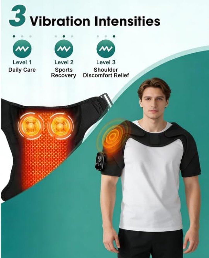 Shoulder Massager with Heat - Triple Method Deep Tissue Pain Relief | Adjustable Size