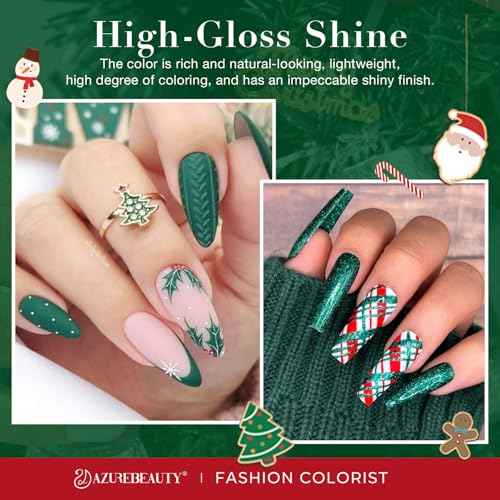 AZUREBEAUTY Dip Powder Nail Kit,Christmas 6 Colors Glitter Green Sparkle Forest Dark,Dipping Powder Color French Nail Art Manicure DIY Salon Gifts for Women, No Need Nail Lamp Cured