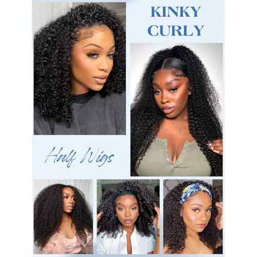 Kinky Curly Half Wig Human Hair 3-in-1 Flip Over, Headband & Drawstring Half Wigs for Black Women, 20 Inch, Seamless Glueless Wear & Go, Beginner Friendly, 180% Density Natural Curly Volume