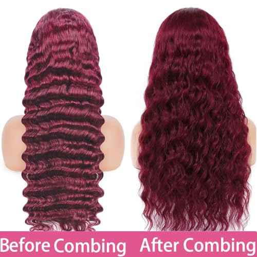 Burgundy Wig Human Hair Wigs for Black Women13x4 Deep Wave Lace Front Wigs Pre Plucked 200% Density 99j Loose Deep Wave Wigs Red Wine Virgin Glueless Wig24 Inch