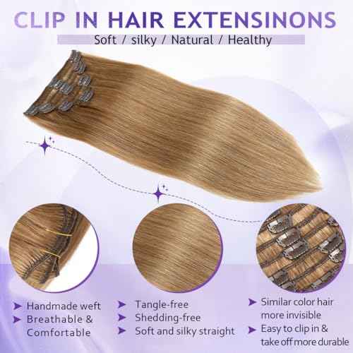 Clip in Hair Extensions Real Human Hair, 20inch 110g/3.8oz, 100% Brazilian Remy Human Hair Clip ins for Women, Straight Seamless Double Weft Hair Extensions, Invisible 8pcs, #6 Chestnut Brown