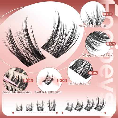 Focipeysa Wispy Lash Clusters Kit Spikes Eyelash Clusters Kit Manga Eyelash Extensions Kit with Bottom Lashes Individual Lashes Extensions Kit with Lash Bond and Seal Lash Tweezers