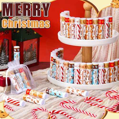 150pcs Christmas Peppermint Flavor Lip Balms Gift Bulk Candy Gingebread Hot Cocoa Cookie Cinnamon Flavor Lip Balm Favor Christmas Party Gift Stocking Stuffer for Coworker Staff Employee (Cute)
