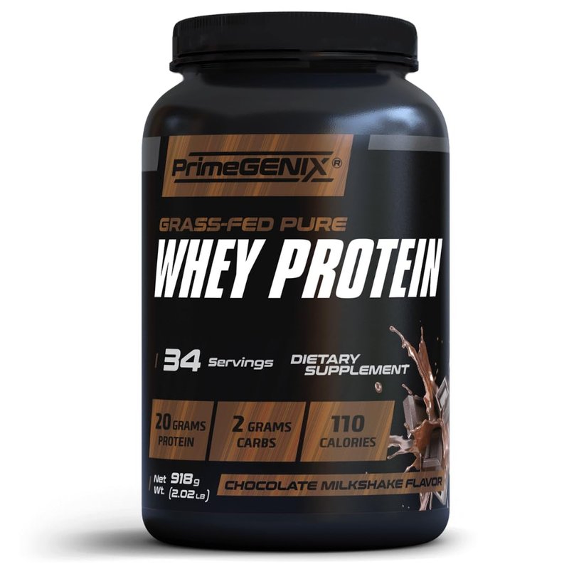 PrimeGENIX - Grass-Fed Whey Protein Powder - 34 Servings of Chocolate Protein Powder with Zero Sugar, Supports Healthy Metabolism, Helps Gain Energy & Supports Physical Performance During Workouts