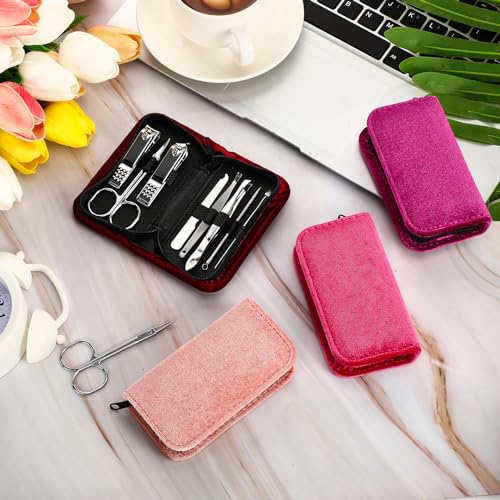 Coume 24 Sets Manicure Set Bulk Christmas Coworker Gifts 8 in 1 Nail Clippers Kit Nurse Practitioner Luxurious Travel Case Stainless Steel Nails Care Tool Office Gift for Employees(Red Series)
