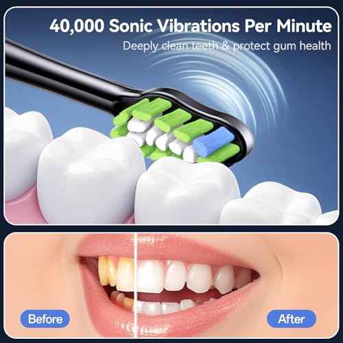 Sonic Electric Toothbrush, Rechargeable Travel Toothbrush Set, IPX7 Waterproof Power Toothbrush with Case, 8 Brush Heads, Charger, 2-Min Smart Timer, One Charge for 60 Days(White)