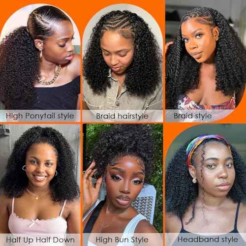 22 Inch Half Wig Human Hair 210 Density Kinky Curly Half Wig 3 In 1 Seamless Flip Over Glueless Wigs Human Hair with Drawstring Beginner Friendly kinkyCurly Headband Wig for Women