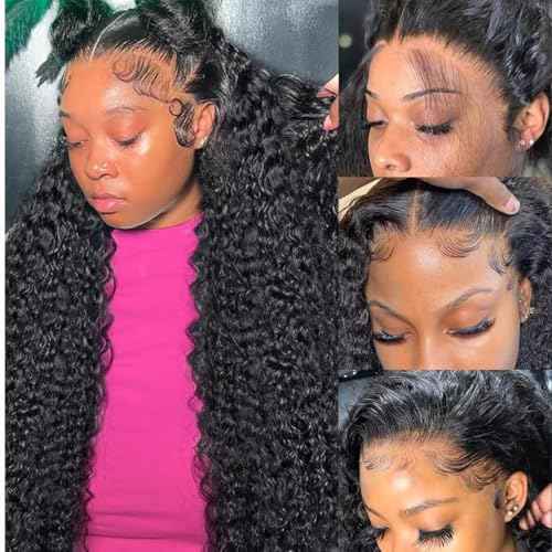 26 Inch 13x6 Deep Wave Lace Front Wigs Human Hair Pre Plucked HD Lace Front Curly Wigs Human Hair 200% Density Glueless Frontal Wigs Human Hair with Black Color