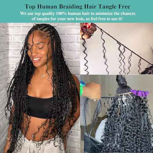 Human Braiding Hair for Boho Braids 200g 20 Inch Deep Wave Boho Hair for Braiding Curly Human Hair Extensions Knotless 12A Bulk Bohemian 5 Bundles/Pack Natural Color