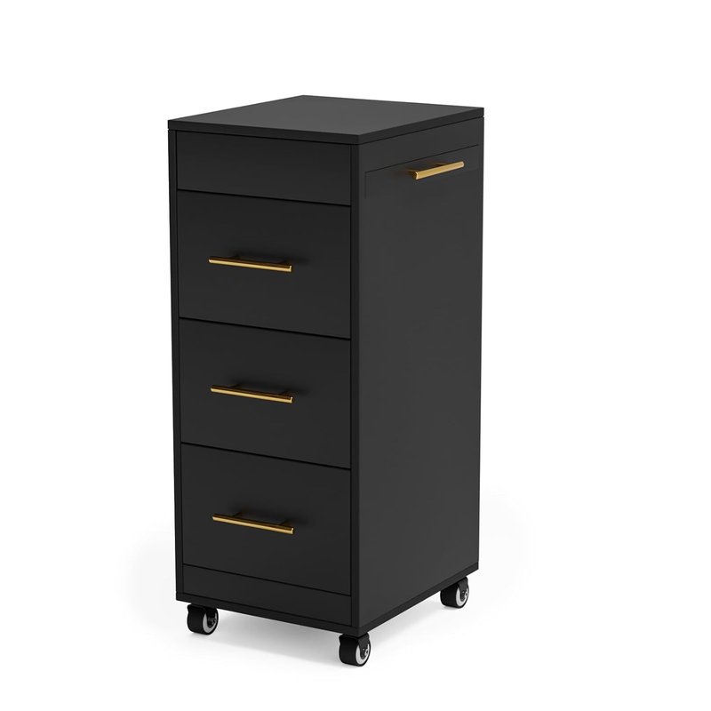 Salon Trolley Cart - 3-Drawer Rolling Hair Styling Station with Wheels | Mobile Beauty Trolley for Salon, Spa & Barbershop - Black