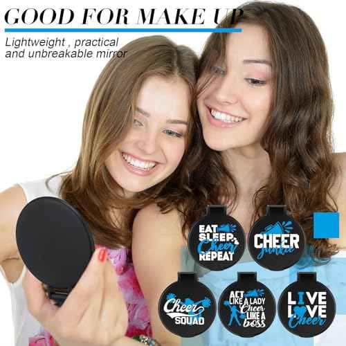 Wenqik 50 Pcs Cheerleader Mirror Gifts Bulk Cheerleading Compact Mirror Cheer Party Favors Folding Pocket Portable Makeup Mirrors for Football Rugby Game Team Friendship Gift(Blue Cheer)