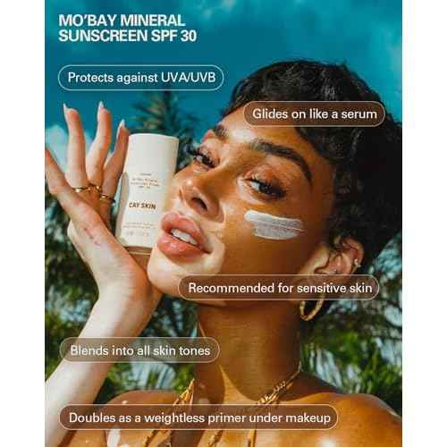 Cay Skin Mo'Bay Mineral Sunscreen Drops SPF 30 ? Broad Spectrum Face Sunscreen & Makeup Primer ? Lightweight, Moisturizing, Reef Safe Lotion with Natural Finish for All Skin Types ? 3-Pack, 1.7 oz.