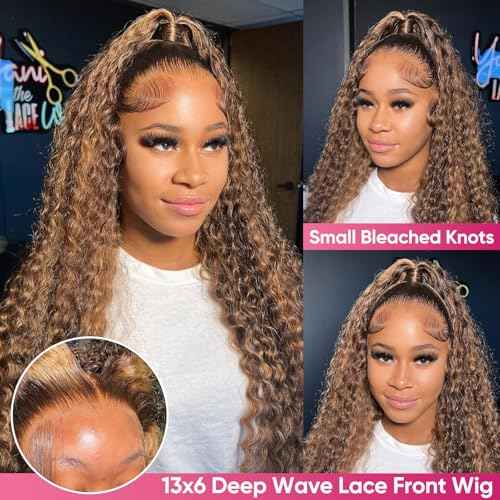 28 Inch Highlight Ombre Lace Front Wigs Human Hair 13x6 HD P4/27 Honey Blonde Deep Wave Lace Frontal Wigs 200 Density Pre Plucked Glueless Human Hair Wigs for Women