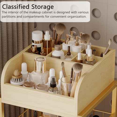 Makeup Organizer Cart with Drawers, Floor Skincare Organizers Make Up Organizers-Vanity Organizer Cosmetic Display Cases Holder for Skin Care Perfume Nail Polish Brush Hair Tool£¨Gold£©