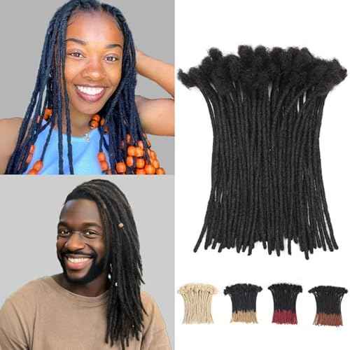 12 inch Loc Extensions Human Hair, 50 Strands Permanent Dreadlock Extensions Human Hair 0.4cm Width 100% Full Handmade Dreads Can Be Dyed and Bleached(black)