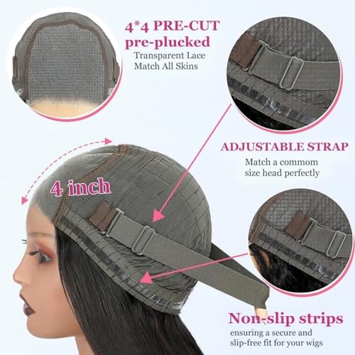 Wear and Go Glueless Bob Wig Human Hair Pre Plucked Pre Cut 4x4 HD Transparent Lace Front Wigs for Black Women Straight Short Bob Wigs Human Hair 180 Dentisty Natrual Color 12 Inch
