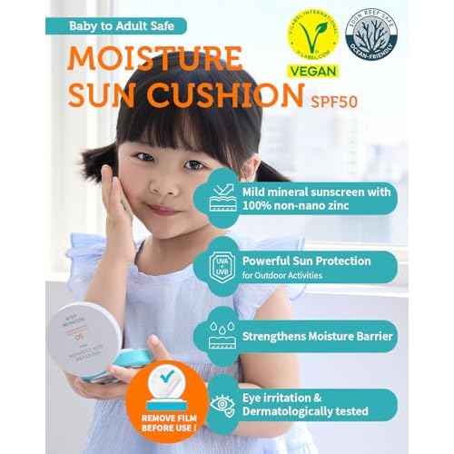 GOONGBE Sun Lotion SPF 40 & Moisture Sun Cushion SPF 50-100% Zinc Oxide Mineral Sunscreen - Vegan Reef-Safe for Babies Kids Adults - Korean Skincare, 2.82oz & Cushion 0.81oz