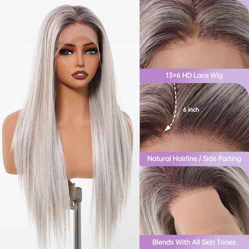 testar Platinum Blonde Wig Lace Front Wigs for White Women 13X6 HD Lace Straight Platinum Wigs 28IN Long Hair Wig Lace Wigs for Women Daily Use