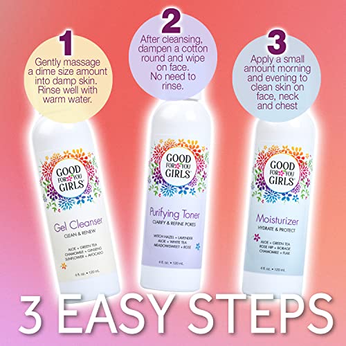 Good For You Girls Three-Step Skincare Gift Set - Cleanser, Toner & Moisturizer for Girls to Teens, Safe, Natural, Plant-Based ingredients. Vegan & Gluten-Free | 3 Piece, 4 oz ea.