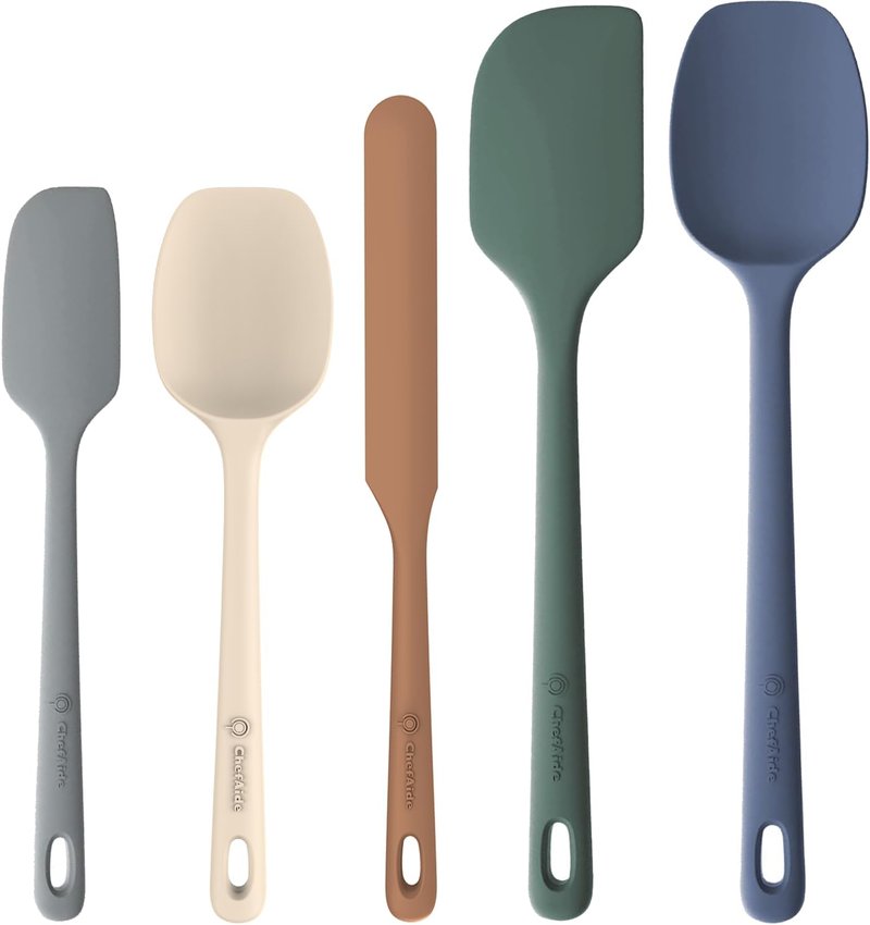 ChefAide Silicone Spatula Set - 5 Pieces, Ergonomic Grip, Heat Resistant Up to 600°F for Nonstick Cookware