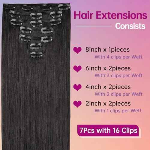 Clip in Hair Extensions Real Human Hair 20 Inch 110g 7pcs Invisible Seamless Real Hair Clip In Hairpiece, Double Layer Woven Real Hair, Specially Designed for Women, 1B Natural Black