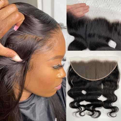 13x6 Lace Frontal Body Wave, Invisible HD Transparent Swiss Lace Frontal Pre Plucked with Baby Hair 12A Grade Brazilian Human Hair Frontal with Small Single Knots Free Part 20 Inch