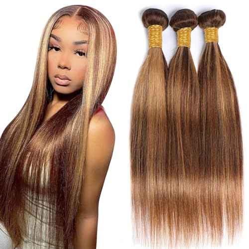 P427 Highlight Straight Bundles Human Hair Ombre Two Tone Blonde Mixed With Brown Bundles Double Weft Brazilian Hair Extensions for Women 18 20 22 inch