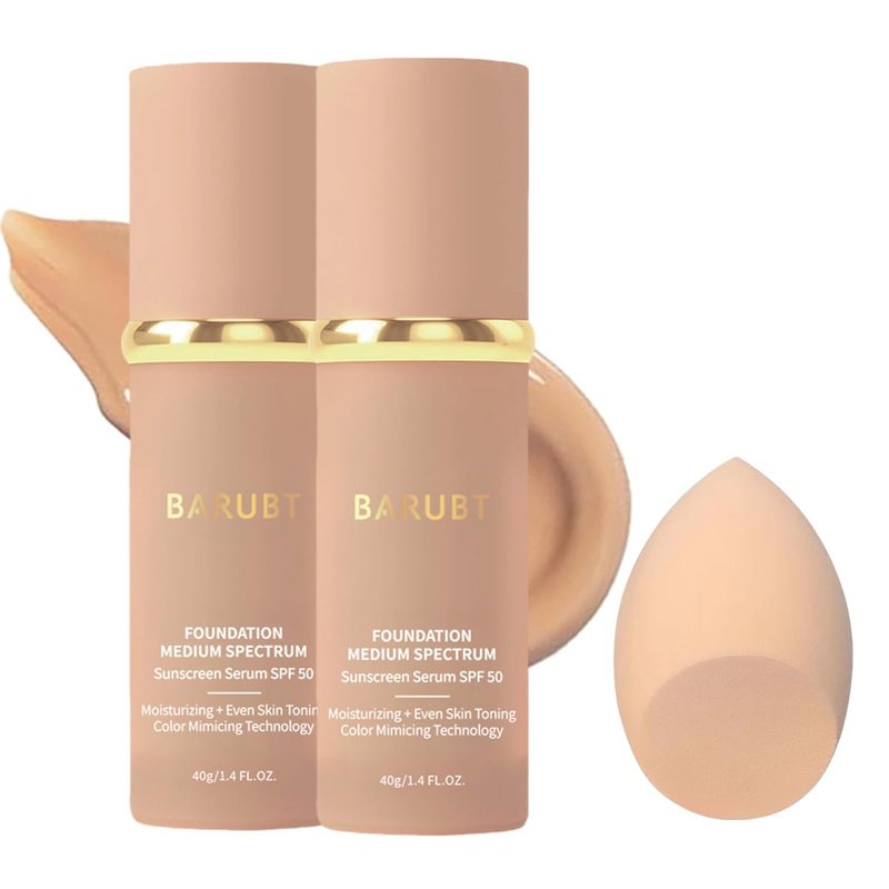 BARUBT 4 in 1 Color Changing Foundation with SPF 50 - Moisturizing Medium-Full Coverage Concealer, Medium Spectrum Foundation Cream, Long-Lasting Lightweight Makeup Liquid, Natural Look Cosmetics