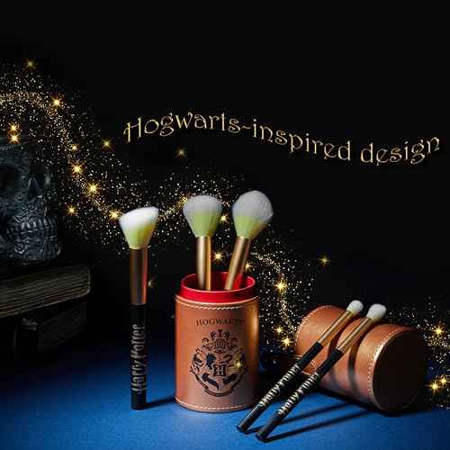 Harry Potter Makeup Brushes Set for Women, Teens, 5 Piece Makeup Brush Set with Travel Case for Eyeshadow Blush Contour Beauty Gifts for Women
