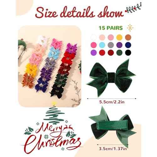 doboi 30PCS Christmas Hair Bows Velvet Baby hair clips 2" mini bows for hair Fully Lined Hair Barrettes Alligators for Infants Toddlers