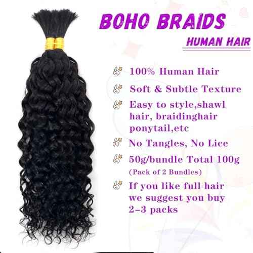 Forevermore Water Wave Bulk Human Hair No Weft boho Knotless Braids Human Hair 24 Inch Remy Human Hair For Braiding 2 Bundles Braids Per Pack 100g Micro Braiding Human Hair Wet and Wave Natural Color