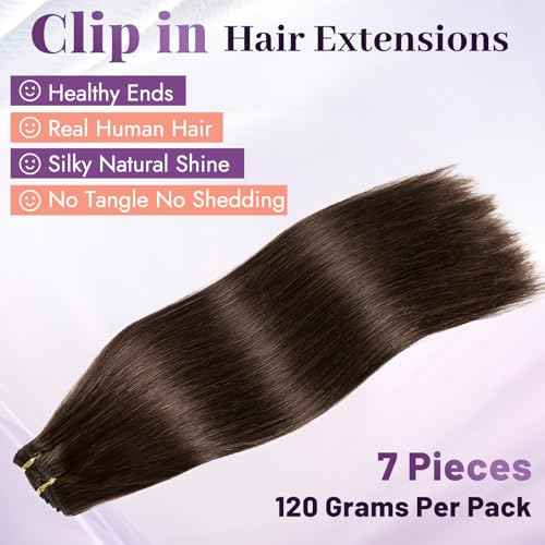 Clip in Extensions Real Human Hair Dark Brown Remy Lace Weft 16 Inch 7PCS 120g for Women