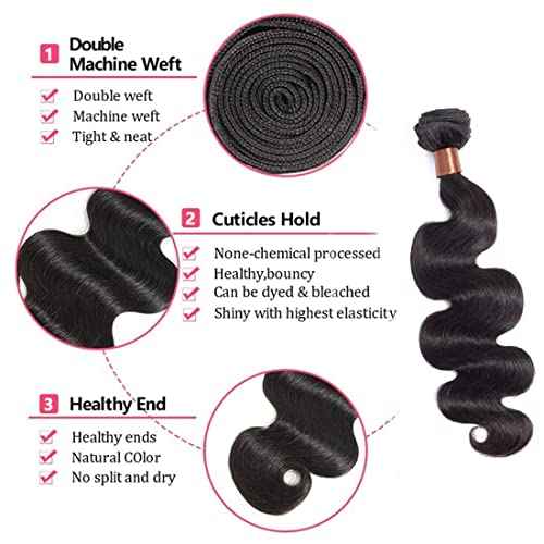 Body Wave Human Hair 3 Bundles 14 16 18Inch Bundles Human Hair 100% Unprocessed Brazilian Virgin Human Hair Weave Bundles Body Wave Hair Extensions Natural Color Can Be Dyed
