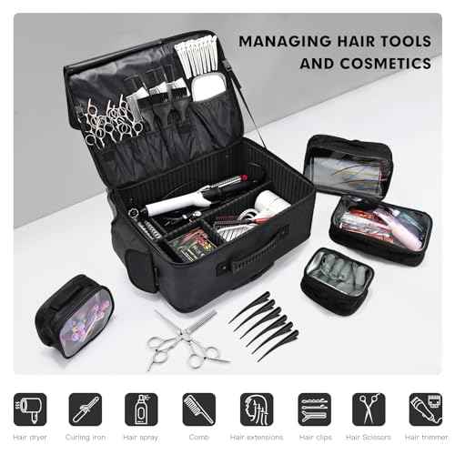 Rolling Makeup Case Cosmetology Case on Wheels Extra Large Cosmetic Artist Bag Portable TravelCase for Hairstylists Nail Tech Traveling Professional Make Up Train Suitcase Carts Trolley, Black