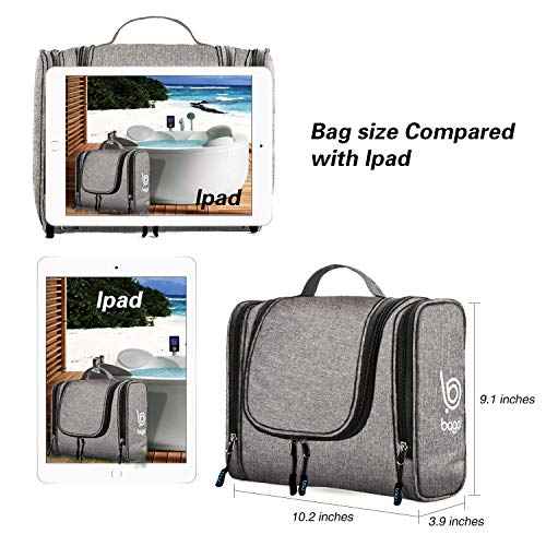 Bago Travel Toiletry Bag for Women and Men X-Large Waterproof Hanging Large Toiletry Bag for Bathroom and Travel Bag for Toiletries Organizer -Travel Makeup Bag (SnowGray)