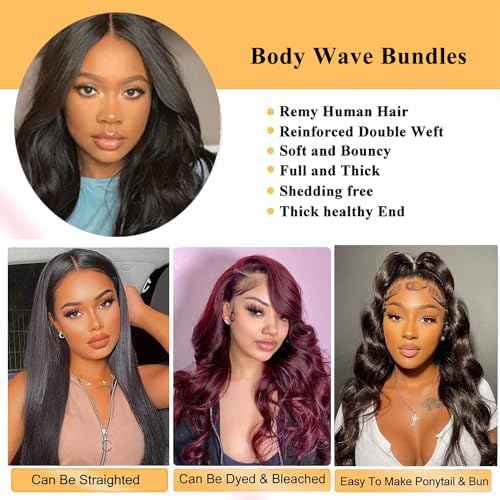 Body Wave Bundles Human Hair - 12A Brazilian Virgin Human Hair Bundle Double Weft Weave 100G Unprocessed Weave (1b, 18 20 22)