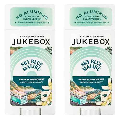 JUKEBOX Natural Deodorant for Women?Sky Blue Malibu Scent? Aluminum-Free, No Baking Soda, No Harsh Chemicals, Odor Blocking Technology, Neroli, Orange, Sea Salt-a Dr. Squatch Brand-2.65oz, 2 Pack