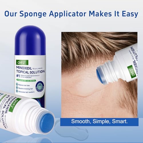 blue 5% minoxidil hair growth Serum for women & men with biotin - with sponge applicator for thinning hair & receding hairline 8-month supply-6pcs Packs 2.71 fl oz per bottle