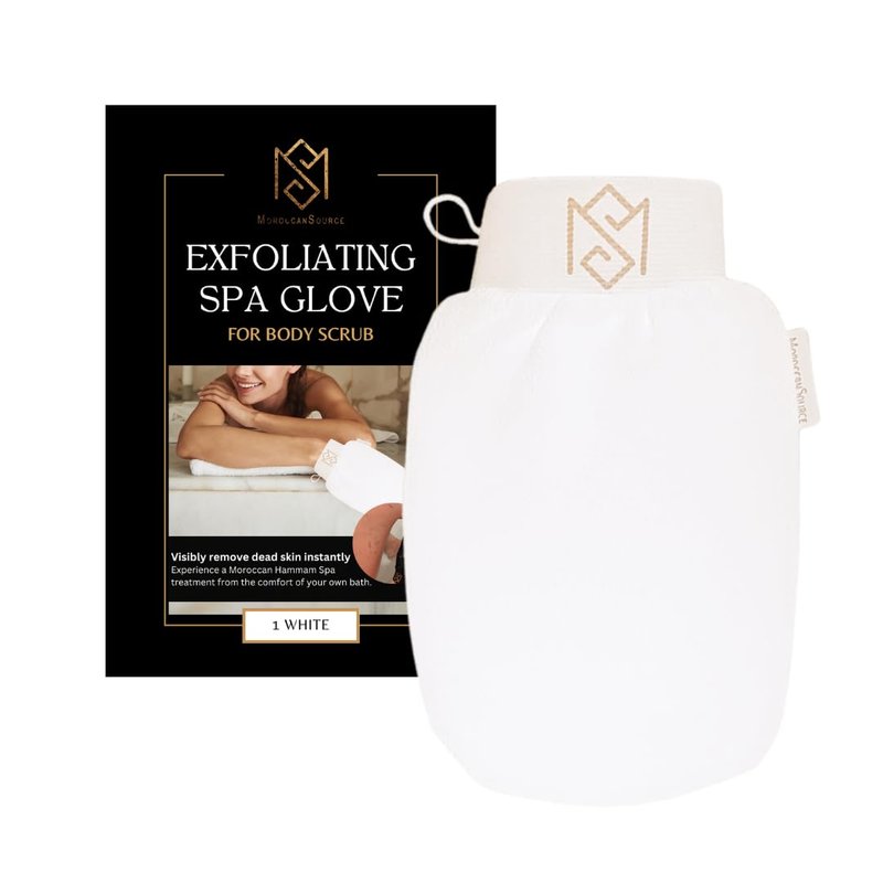 Exfoliating Glove Kessa Mitt Body Scrubber - Dead Skin Remover Shower Glove for Dead Skin Scrubbing and Deep Pore Cleansing - by MoroccanSource (1 Pack White)