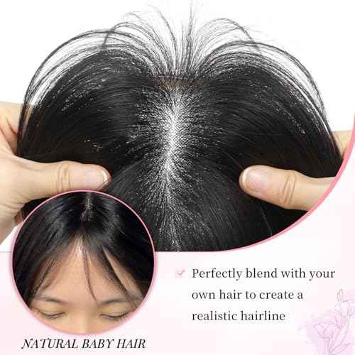 Fine Plus 10Inch Hair Toppers for Women Real Human Hair ? Mono Base 3"x5", Natural Black Virgin Quality, for Thinning Crown & Wide Parting, Lightweight & Breathable, Add Volume Can Be Curled