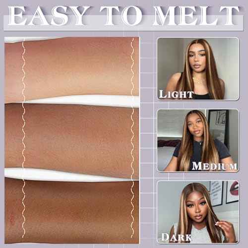 Ombre Lace Front Wig Human Hair 200% Density Honey Blonde Wigs 13x6 Lace Front Straight Wigs Human Hair 4/27 Blonde Highlighted Wig for Women 24 Inch