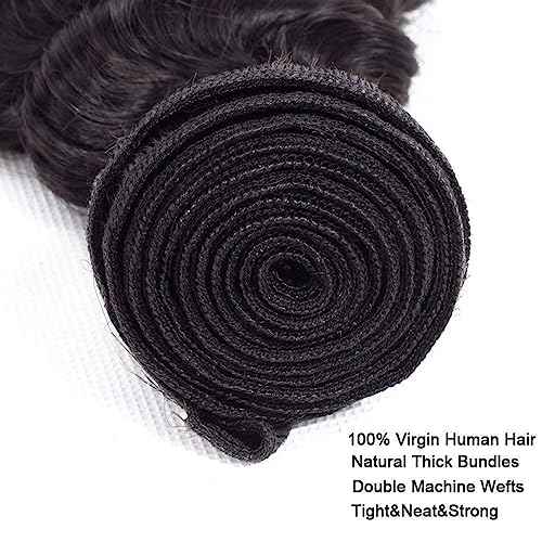 Deep Wave Human Hair Bundles 12A Brazilian Virgin Human Hair Bundles 20 22 24 Inch Wet and Wavy Curly Bundles Human Hair Extensions for Women Natural Color
