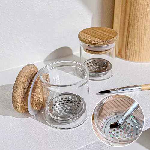 Nail Art Brushes Washing Cup, Nail Glitter Removal Cup, Monomer Holder, Nail Art Acrylic Liquid Powder Removal Cup, Nail Brush Cleaner Dappen Dish with Lid, Easy Cleaning Portable Mesh Layered
