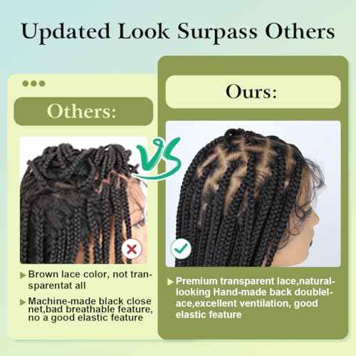 36 inch Single Full Lace Braided Wigs for Black Women, 360 HD Lace Knotless Box Braid Wigs with Baby Hair Black Synthetic Braid Wig