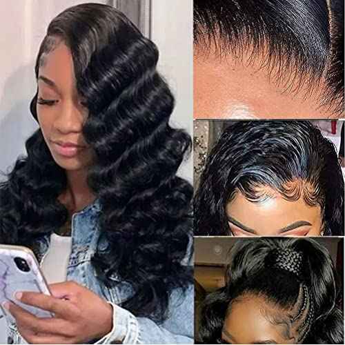 Loose Deep Wave Lace Front Wigs Human Hair Pre Plucked Curly 13x4 Lace Frontal Wigs for Black Women Human Hair 16 Inch