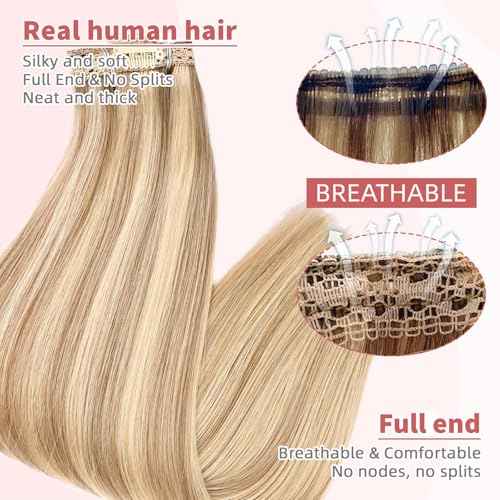 human hair clip in extensions Soft&Natural 120g 7pcs hair extensions real human hair clip insHair Straight&Invisible (20 Inch,#16/22)